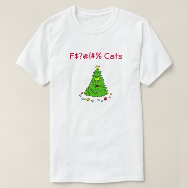 Camiseta Tema Gato Engraçado Ideias de Natal Gifas Feline K (Frente do Design)