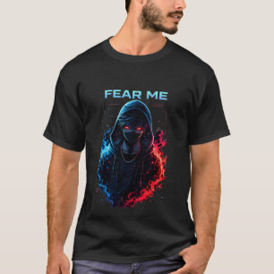 Camiseta Tema-me Guerreiro Ciberpunk Encapuzado Chamas Verm