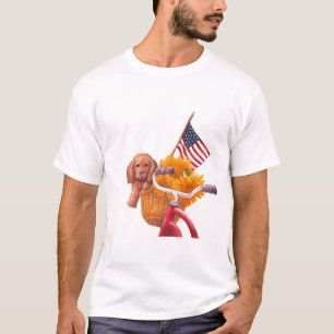 Camiseta Tema Patriótico com Puppy, Bandeira e Girassol