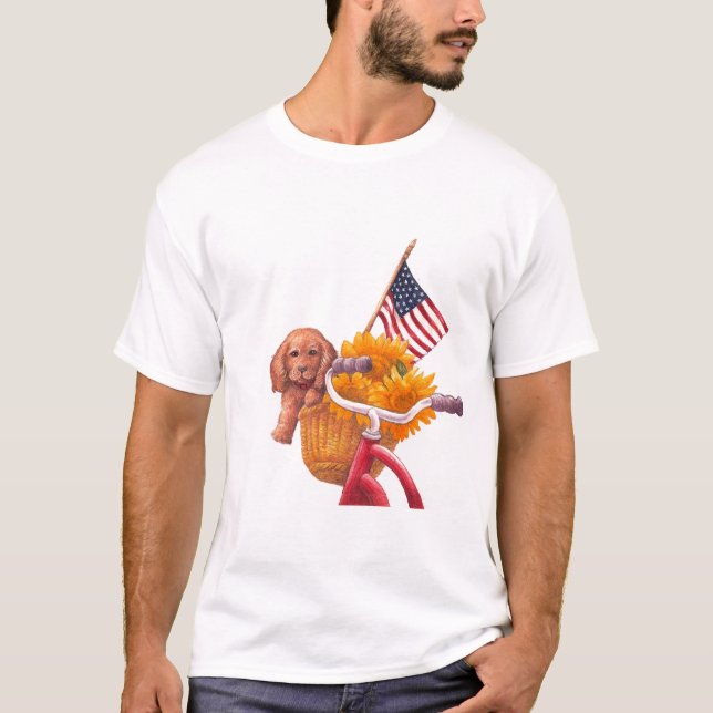 Camiseta Tema Patriótico com Puppy, Bandeira e Girassol (Frente)