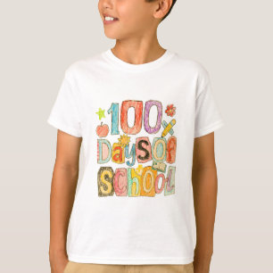 Camiseta Tema Retrô 100 Dias de Escola Crayon Colorido Cria
