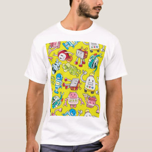 Camiseta Tema Robô: Padrão Colorido Sem Olhos.