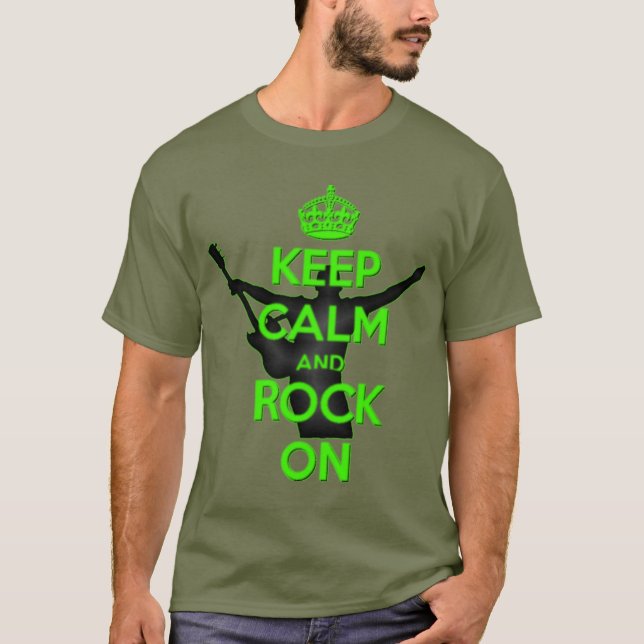 Camiseta Tema Rock n Roll Mantenha calma e faça rock (Frente)