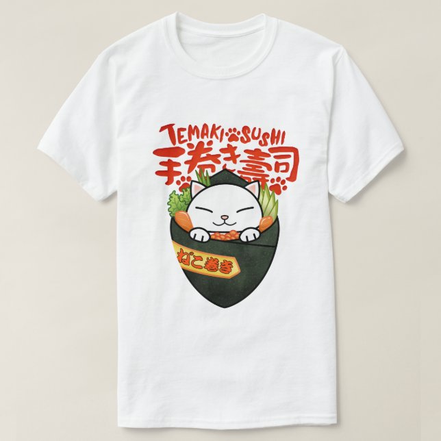 Camiseta Temaki Sushi Cat (Frente do Design)