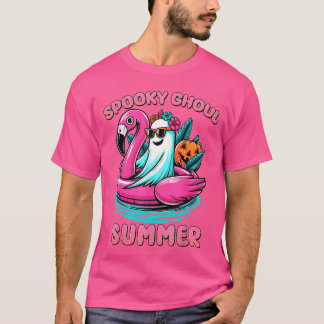 Camiseta Temas de Verão Assustador Ghoul Fantasma Flamingo