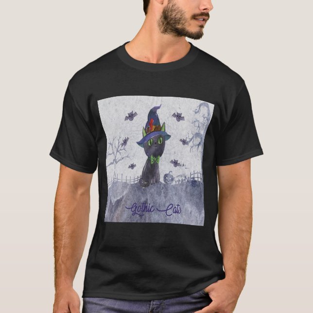 Camiseta Temas Góticos de Gatos Design (Frente)