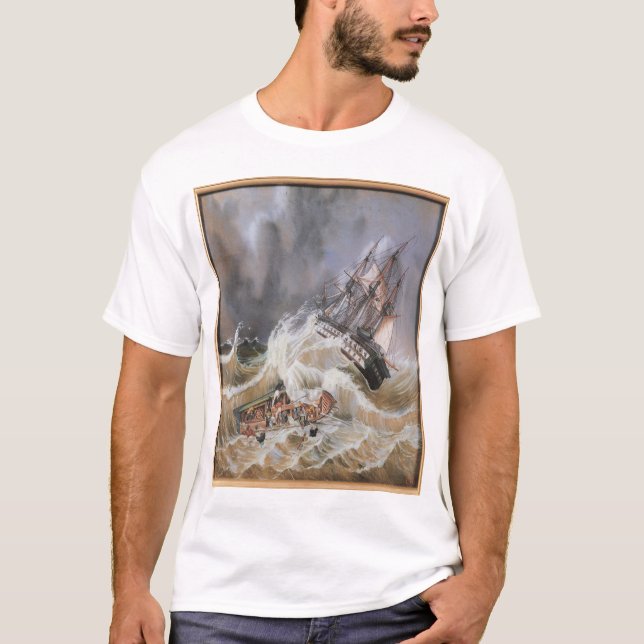 Camiseta Tempestade no navio Clipper no mar dos anos 1870 (Frente)