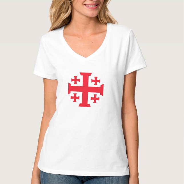 Camiseta Templar Jerusalem Cross Women's V-Neck Tee (Frente)