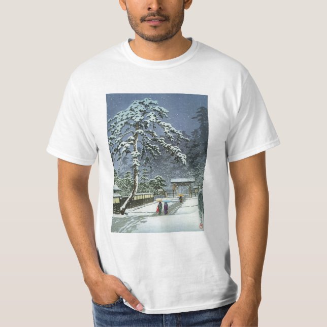 Camiseta Templo de Honmonji na neve - 川瀬巴水 de Kawase Hasui (Frente)