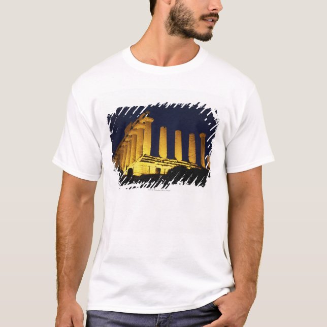 Camiseta Templo grego na noite com amarelos e laranjas (Frente)