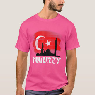 Camiseta Templo Turco De Bandeiras Do Crescente Turco De Is