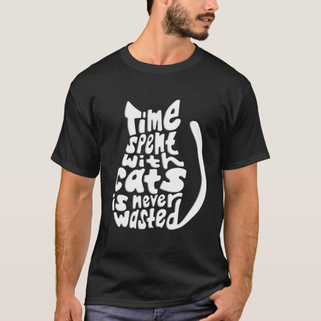Camiseta Tempo Branco Passado Com Gatos Nunca é Perdido Pla (Frente)
