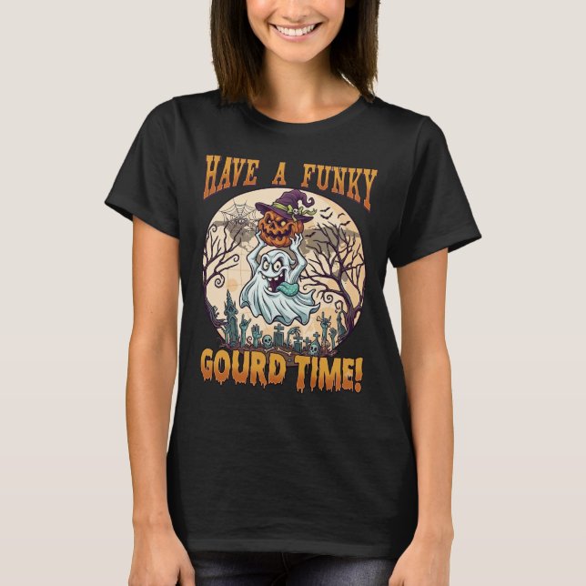 Camiseta Tempo de Abóbora Fantasma Cemitério Funky (Frente)