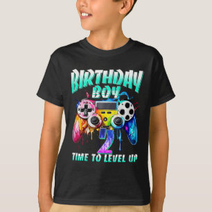 Camiseta Tempo de Aniversário do Menino para Subir de Level