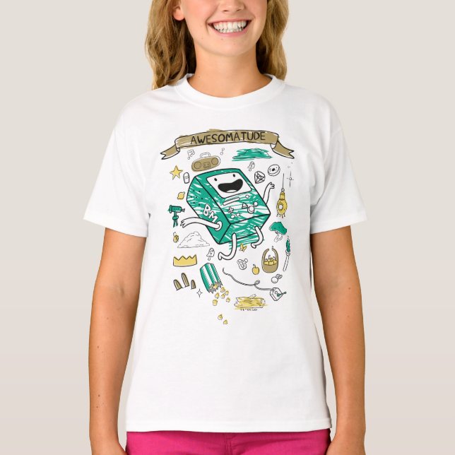 Camiseta Tempo de Aventura | "Awesomatude" BMO Sketch (Frente)