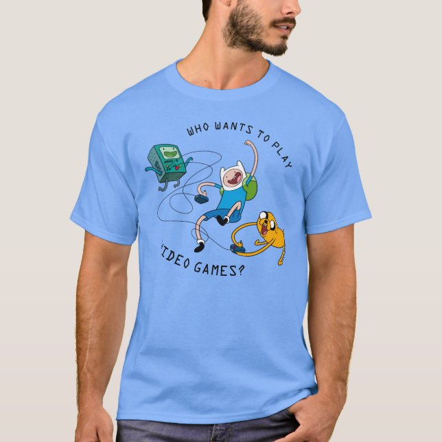 Camiseta Tempo de Aventura | Finn & Jake Brincar Com T-Shir (Frente)