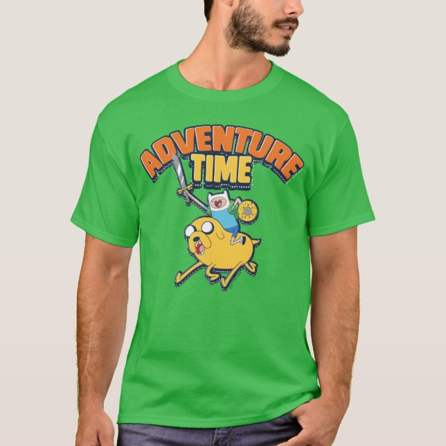 Camiseta Tempo de Aventura | Finn Riding Jake (Frente)