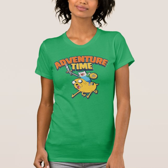 Camiseta Tempo de Aventura | Finn Riding Jake (Frente)