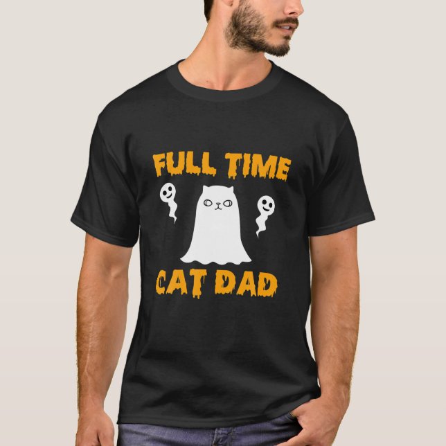 Camiseta Tempo de cheio Gato Pai Engraçado Gato Vestindo Ha (Frente)