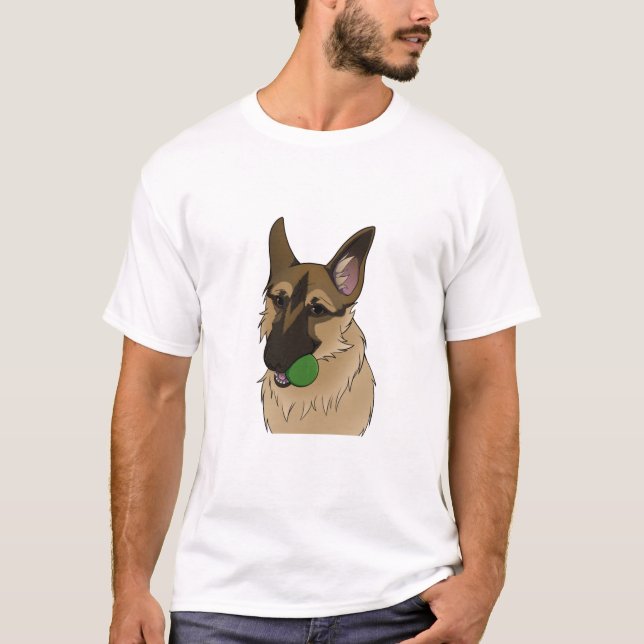 Camiseta Tempo de Reprodução do german shepherd com a Bola (Frente)
