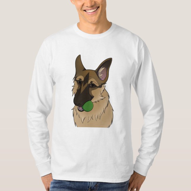 Camiseta Tempo de Reprodução do german shepherd com a Bola (Frente)