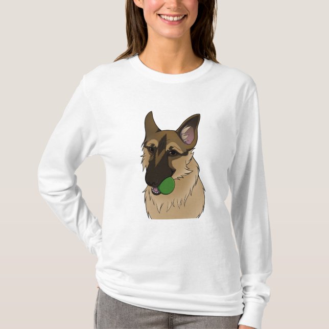 Camiseta Tempo de Reprodução do german shepherd com a Bola (Frente)