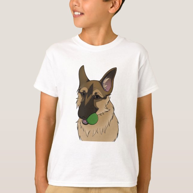 Camiseta Tempo de Reprodução do german shepherd com a Bola (Frente)