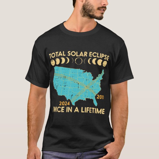 Camiseta Tempo de Vida Total do Eclipse Solar Duas Vezes 20 (Frente)