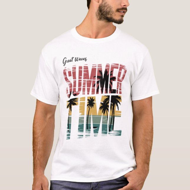 Camiseta TEMPO DO VERÃO - Gráfico de Palmeiras Sunset de Re (Frente)