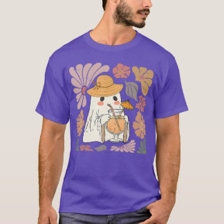 Camiseta Temporada Assustadora Cute Retro Fantasma Floral V