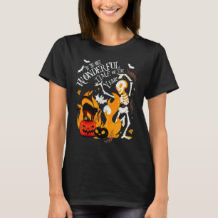 Camiseta Temporada Assustadora Dançando Esqueleto Gato Pret