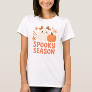 Camiseta Temporada Assustadora Fantasma Bonito Abóbora Boho