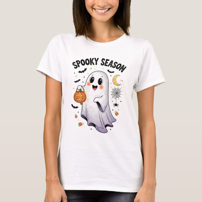 Camiseta Temporada Assustadora Fantasma Fofo (Frente)