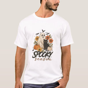Camiseta Temporada Assustadora Fantasma Retro Floral Assust