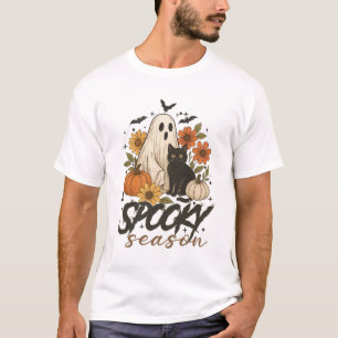 Camiseta Temporada Assustadora Fantasma Retro Floral Assust