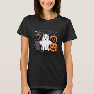 Camiseta Temporada Assustadora Gatos Pretos Fantasma Bruxa