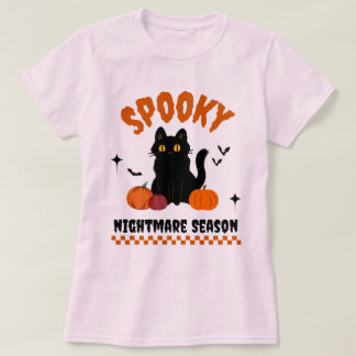 Camiseta Temporada de Pesadelo Assustador Gato Preto Abóbor
