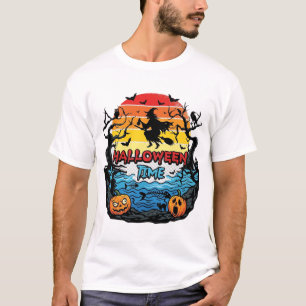 Camiseta Temporada do Halloween Bruxas Abóboras Morcegos Pô
