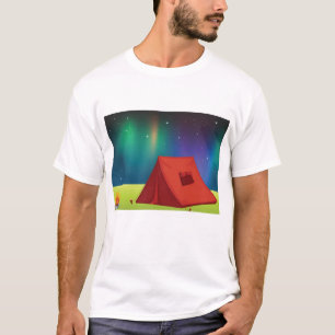 Camiseta Tenda de Acampamento Vibrante sob Luzes do Norte N