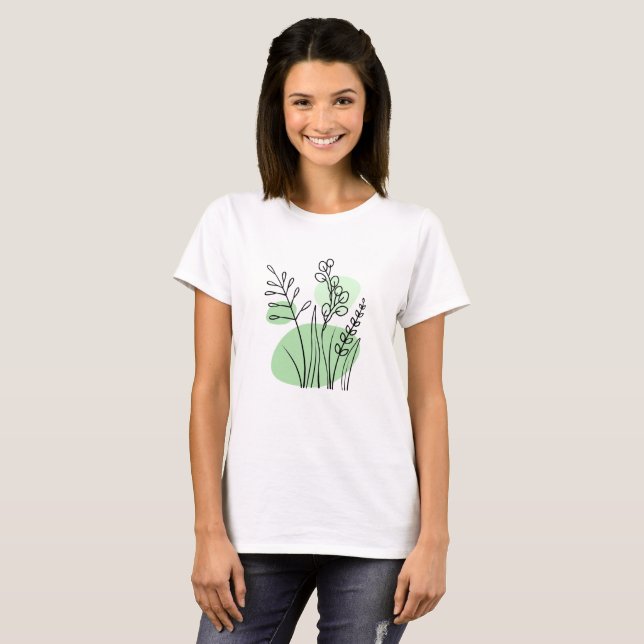 Camiseta Tendência Botânica Moderna Minimalista (Frente Completa)