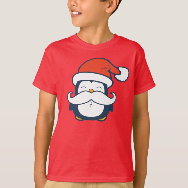 Camiseta Tendência do bigode do pinguim do Natal (Frente)