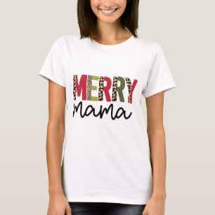 Camiseta Tendência Natal Colour Block Leopard Feliz Mama