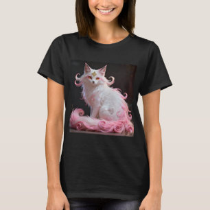 Camiseta Tendência Rosa Branco Retrato Japonês de Kitsune R