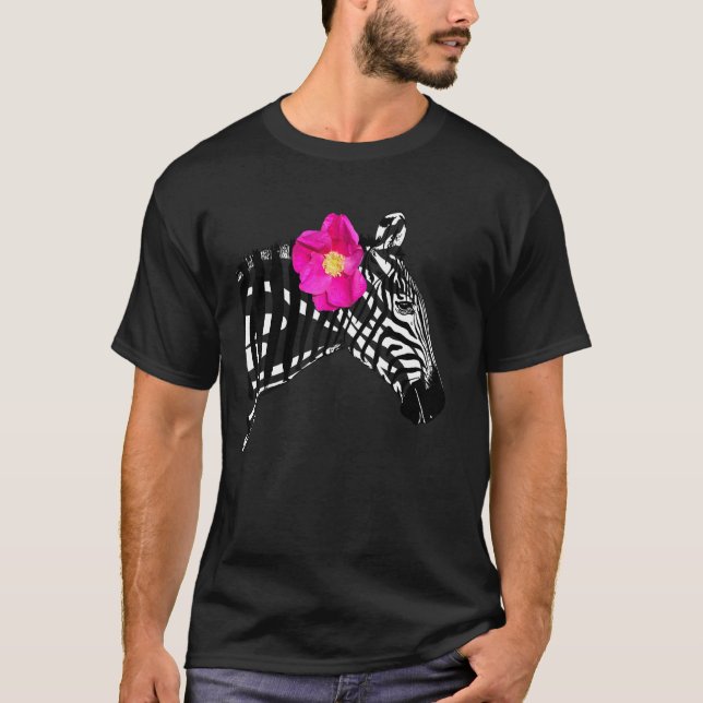 Camiseta Tendência Zebra com Hipster Flor Sumário Impresso (Frente)