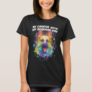 Camiseta Tenha Cuidado com Meu Cão de Guarda Pastor Alemão
