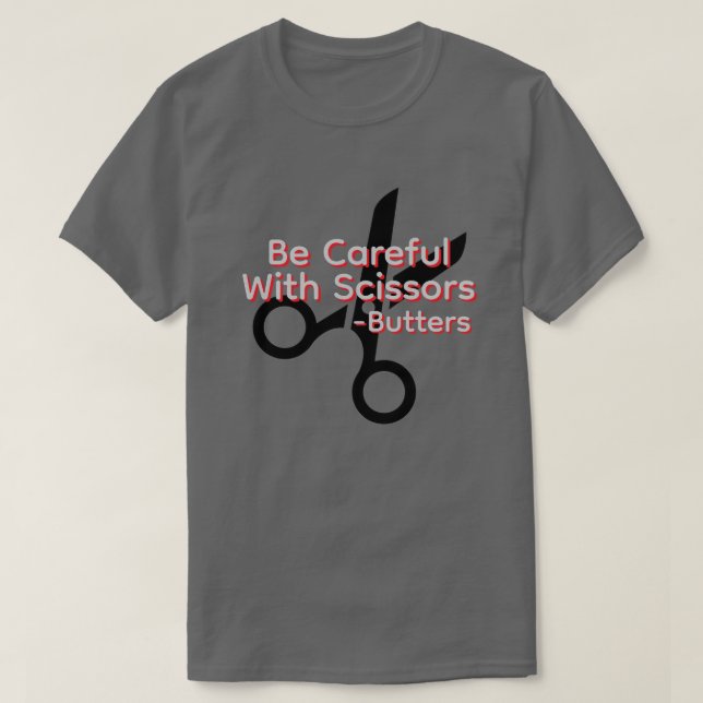 Camiseta Tenha cuidado com tesouras (Frente do Design)