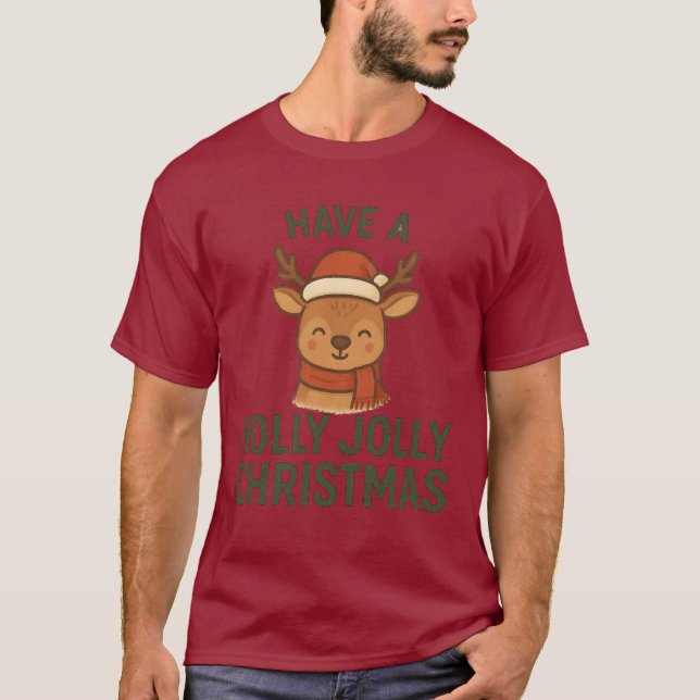 Camiseta Tenha um Alegre Alegre Natal (Rena) (Frente)