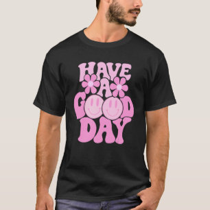 Camiseta Tenha Um Bom Dia, Rosa, Sorriso Rosto Com A Estéti