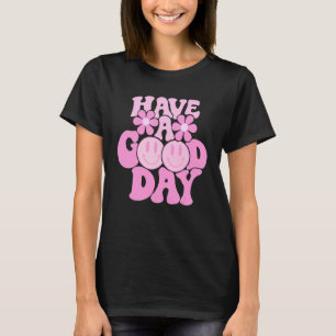 Camiseta Tenha Um Bom Dia, Rosa, Sorriso Rosto Com A Estéti