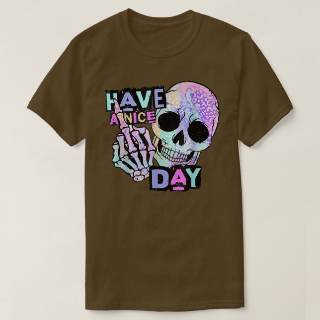 Camiseta Tenha um bom dia Skull skeleton hand T-Shirt (Frente do Design)